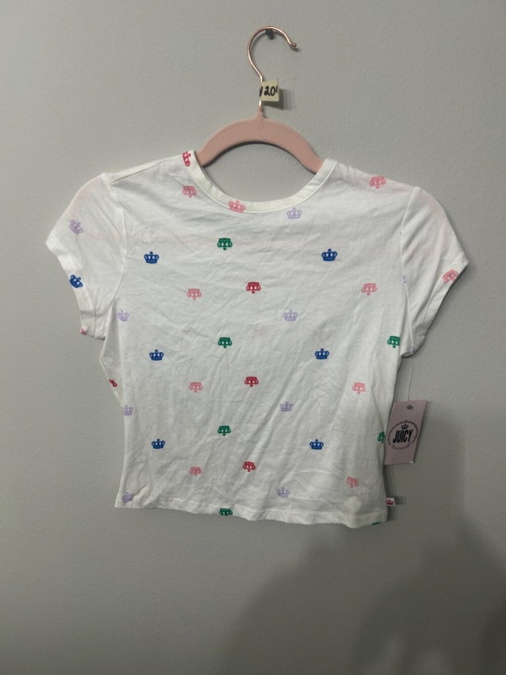 Women’s Juicy Couture Crown Print Baby Tee White XS New With Tags Y2K - Picture 2 of 6